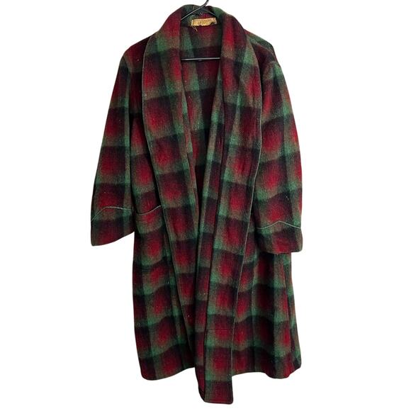 VINTAGE 40'S Grenville Fabric Heavy Wool Blanket Plaid Deco Robe Jacket Scrooge - Picture 1 of 8